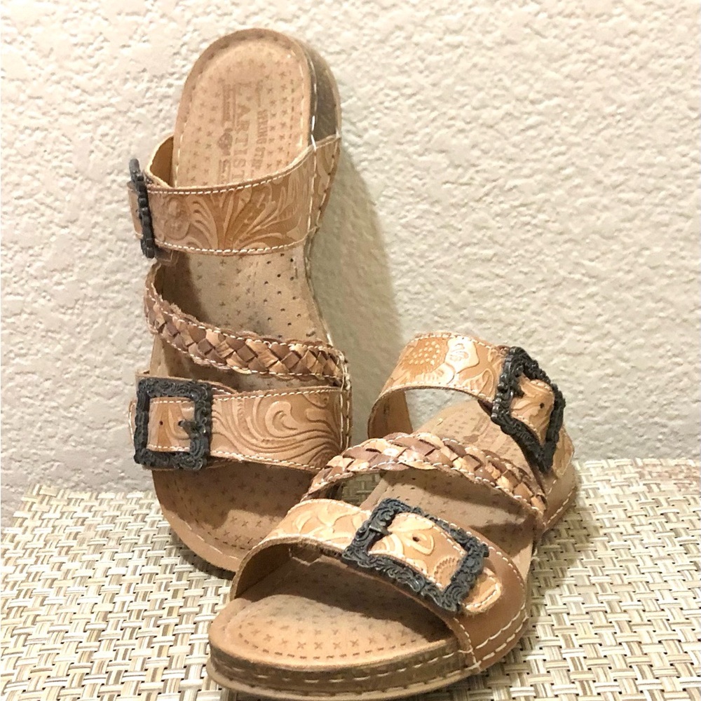 Ariat Women's Tan Braided Strap Sandals with Decorative Buckles